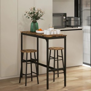 HOMCOM Bartisch-Set, 3-teilig im Industrie-Design mit Tisch und zwei Barhockern in Rustikal-Braun.