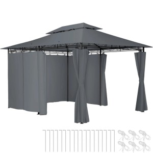 Tectake Gartenpavillon Emine 4 x 3 M Wasserabweisend  400 x 300 x 265 cm Anthrazit