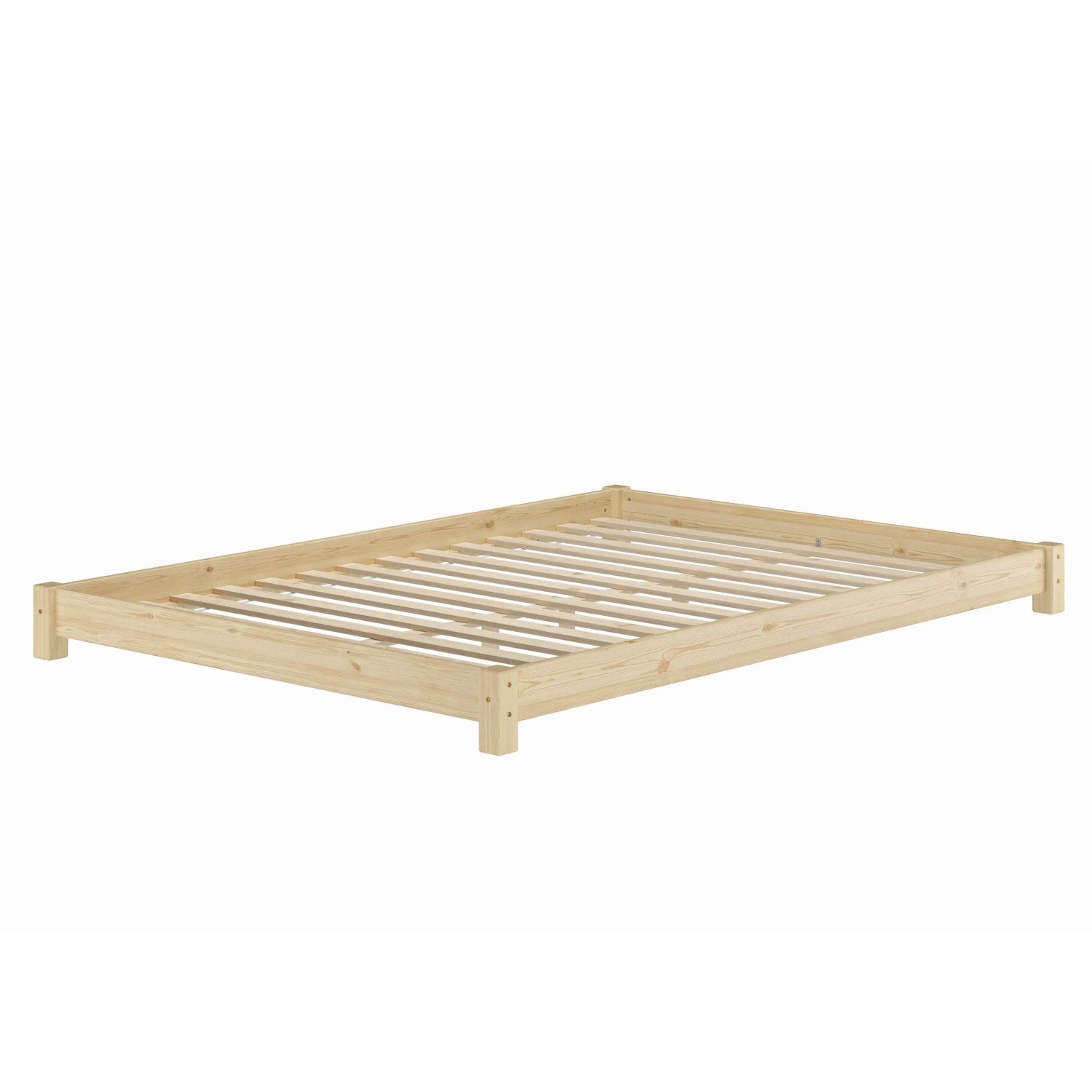Erst-Holz Flaches Echtholzbett Doppelbett 140 x 200 cm Kiefer Unbehandelt Modell 51 Rollrost inkl.