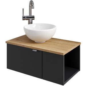 Pelipal Einzelwaschtisch Serie 6915, 61 cm, Schwarz, mit Softclose und Aufsatzwaschbecken.