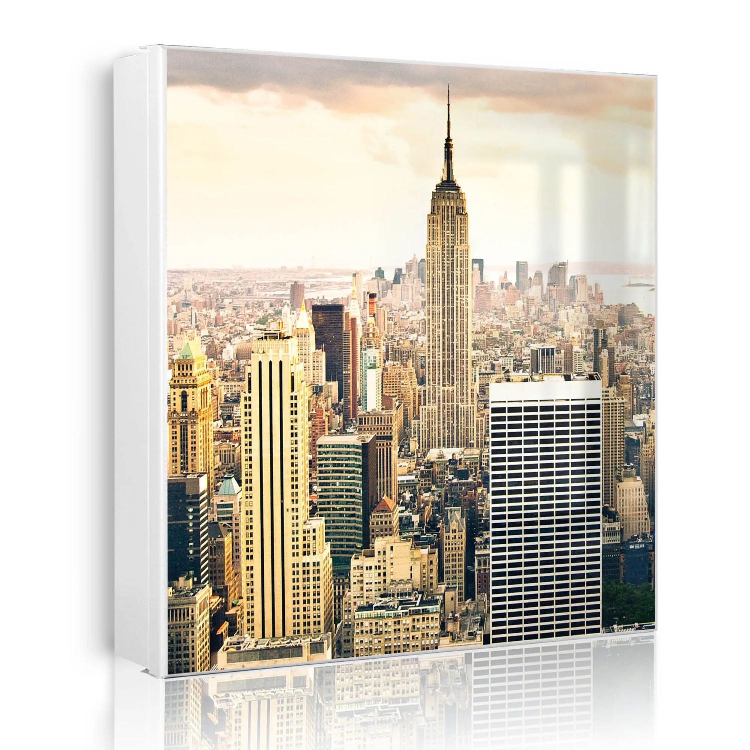 Banjado Großer Schlüsselkasten Metall 30x30cm Weiß Scharnier Links 50 Haken Beschreibbar Magnetisch Motiv New York City