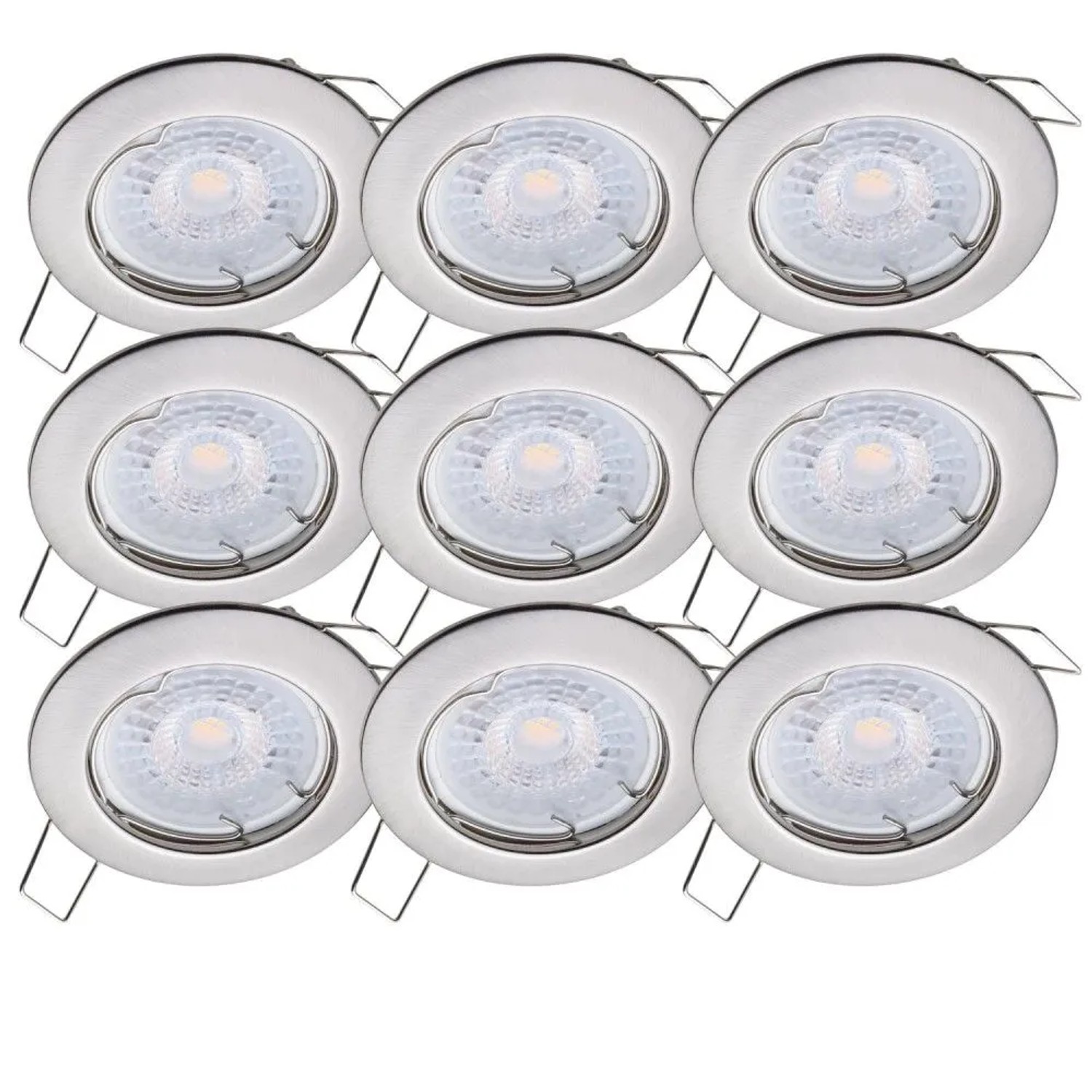 Oktaplex Sedan 9er Set LED-Einbaustrahler Stufenlos Dimmbar Edelstahl-Optik 5W Warmweiß 3000K 230V Flach Lochmaß 60 mm