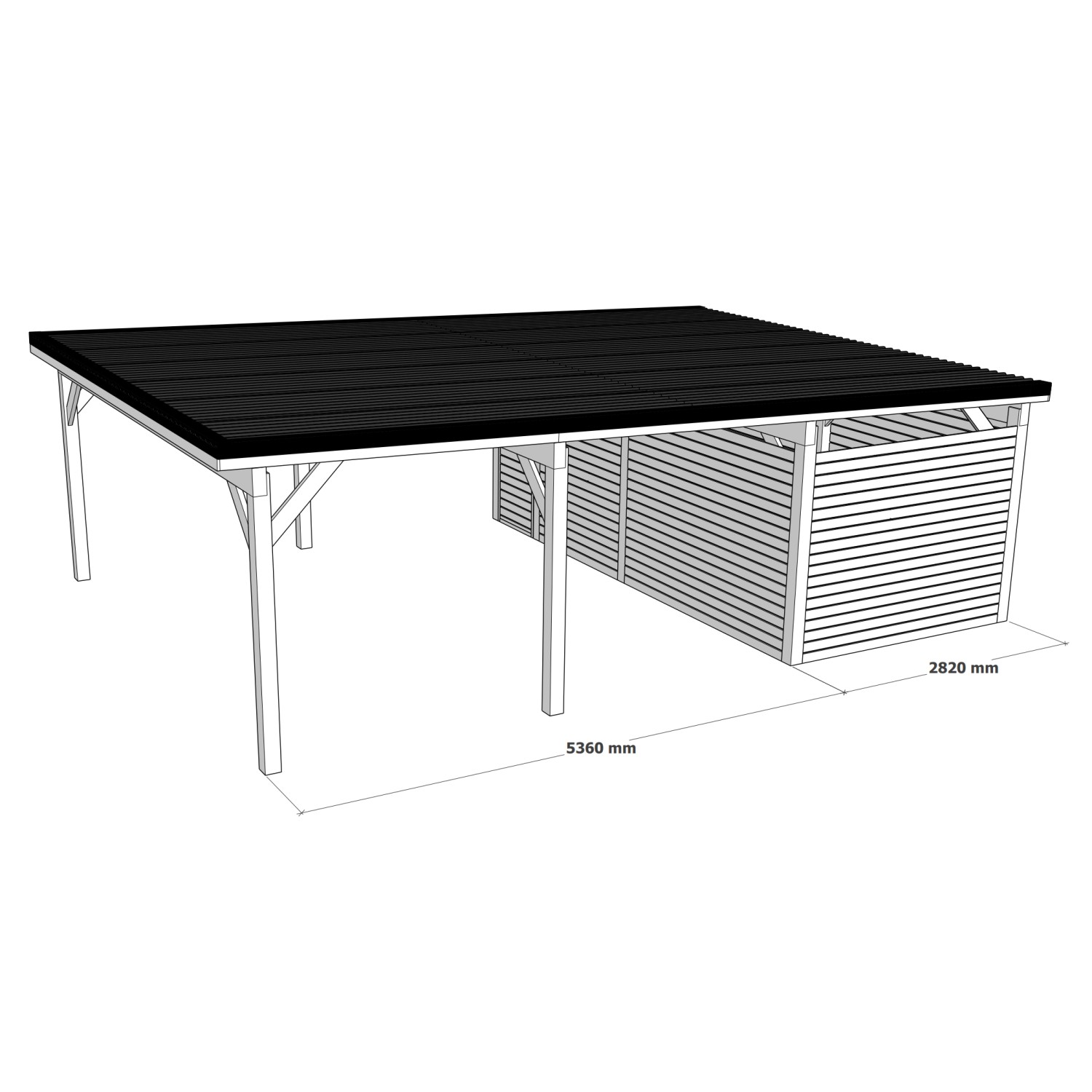 Dunkelgrauer Holzbrüder Doppelcarport Ralf mit Geräteraum, imprägniert, 600x868 cm.