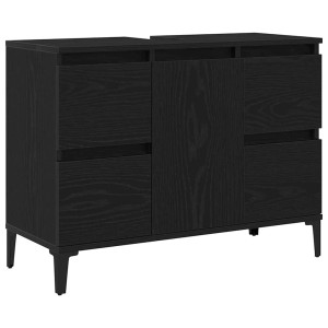 vidaXL Waschbeckenschrank in Schwarz Eichen-Optik mit Tür und Schubladen.