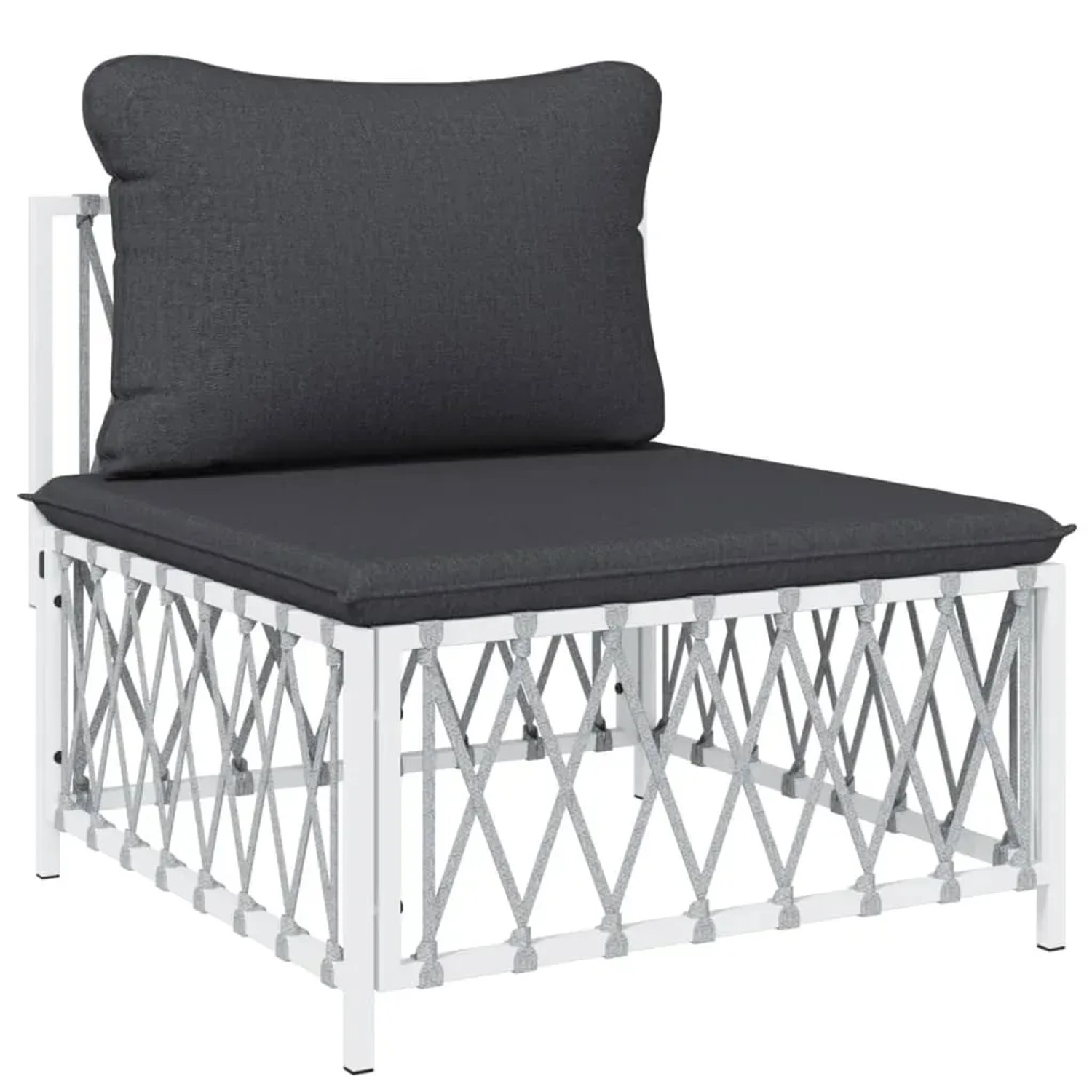 Weißes Gartenmöbel-Set, vidaXL Lounge-Set mit grauen Kissen, Stahlrahmen.