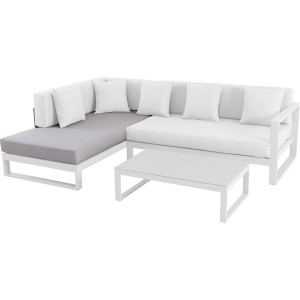 Graues Sitzkissen für Yarnell Lounge-Gruppe mit Récamière links. Gartenmöbel mit Schaumstofffüllung.