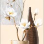 Leinwandbild Brown Oval Vase II, 27x77cm, mit Blumenmotiv und Vasen in Braun- und Beigetönen.