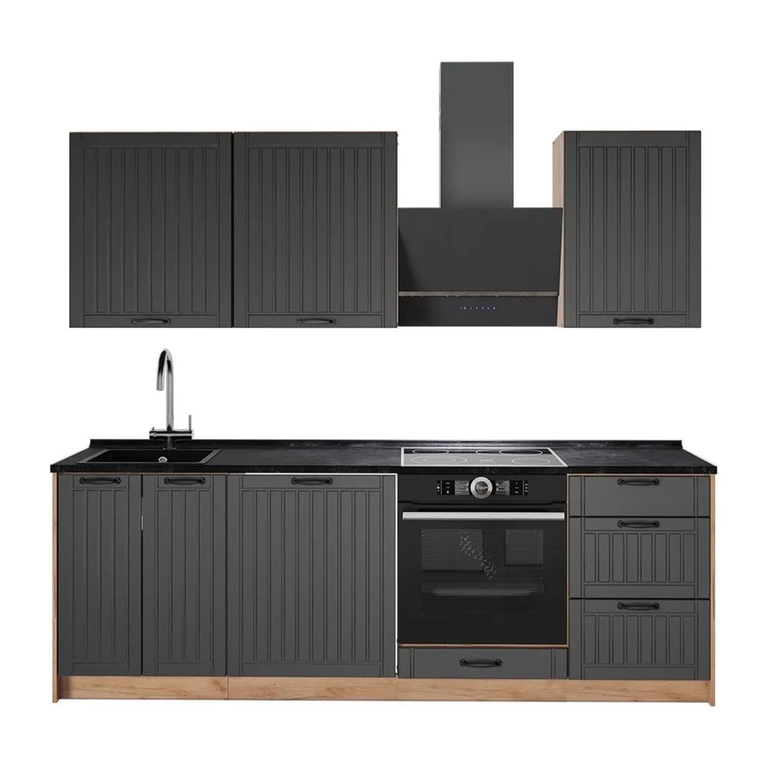 Vicco Küchenzeile Fame-Line Dunkelgrau/Goldkraft Eiche 230 x 82 ohne Arbeitsplatte Art Nr 63985
