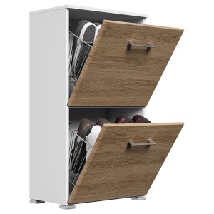 Posseik Schuhschrank Elite, weiß/Eiche, mit zwei Klappen für 8 Paar Schuhe.