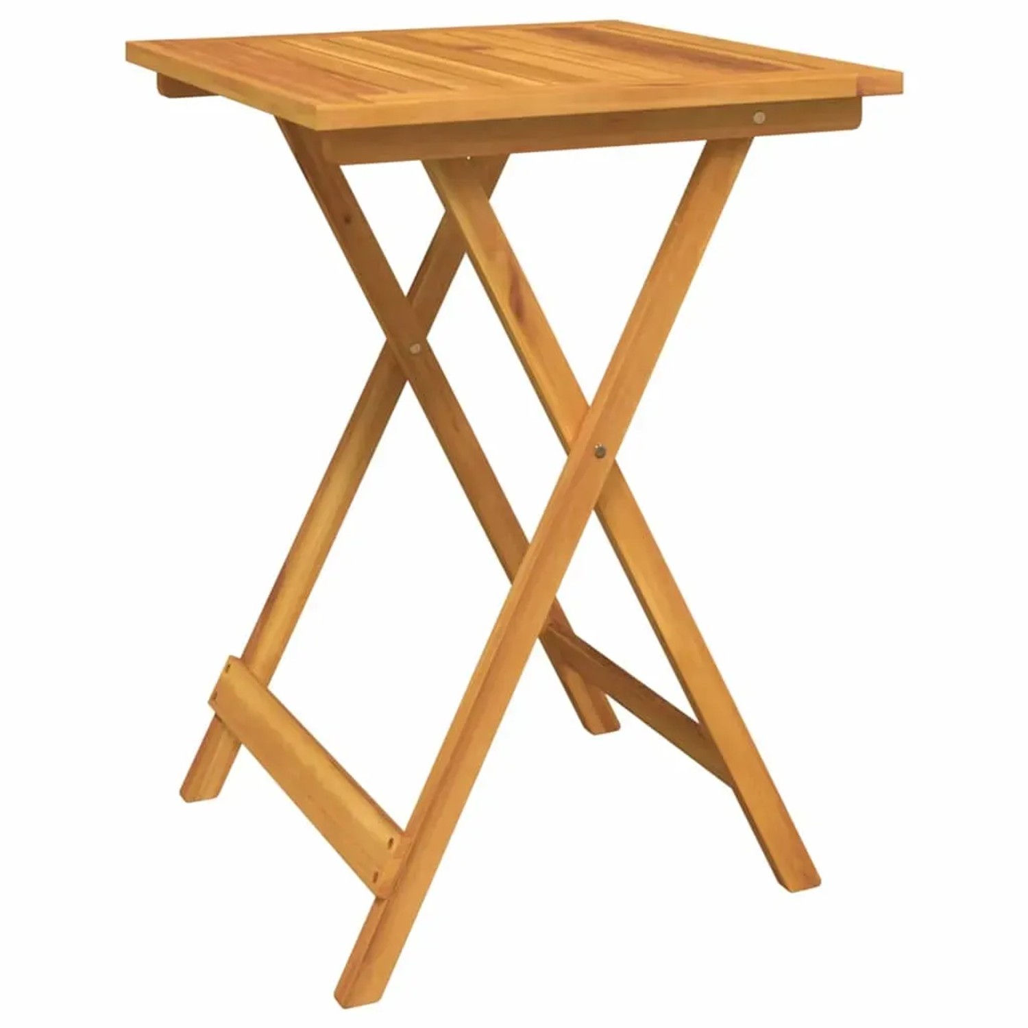 Quadratischer, brauner Gartentisch aus Akazienholz, Teil des vidaXL Bistro Sets.