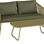 4-teiliges Lounge-Set Scafford mit Esstisch und Seilbespannung in Oliv für Garten und Terrasse.