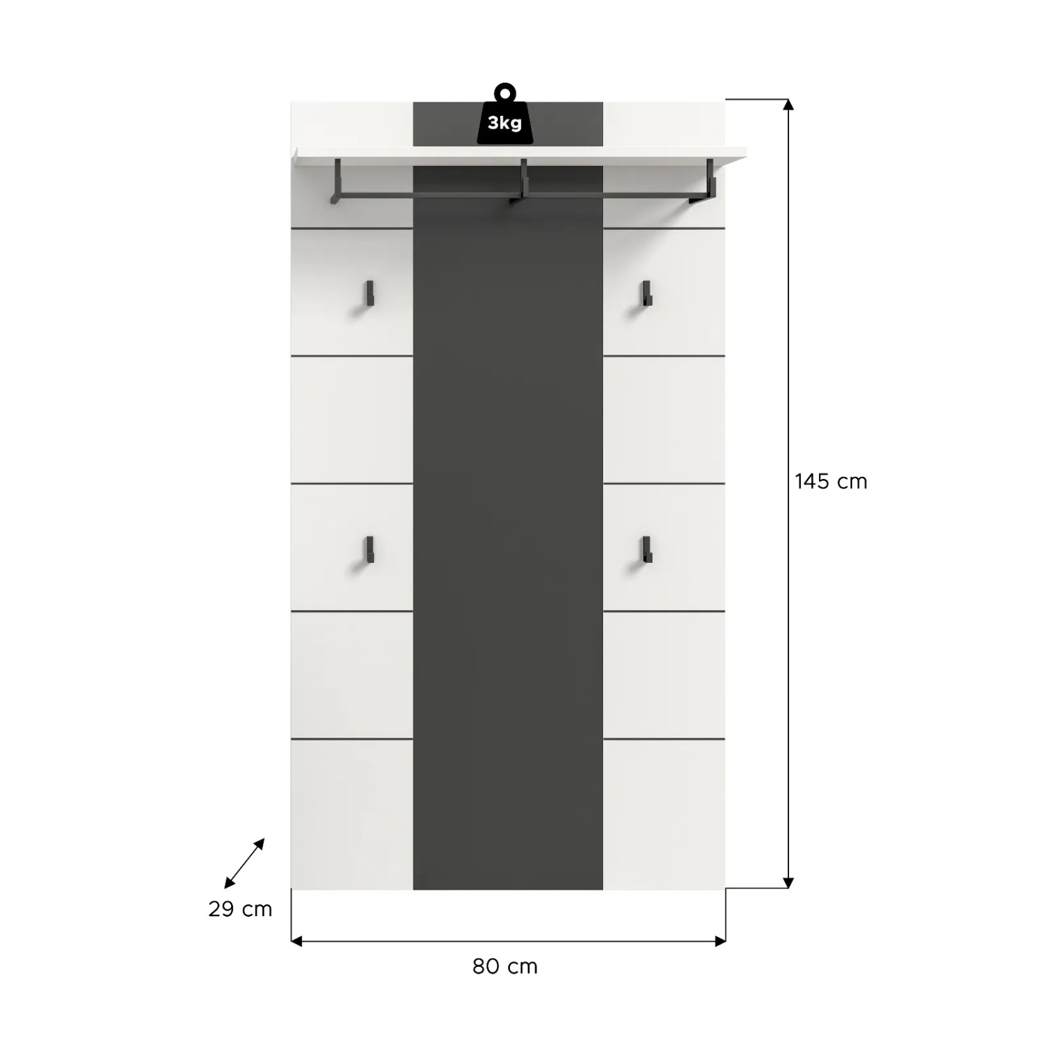 Inn.Furn Garderobenpaneel in Weiß und Grau 80 x 141 cm Cooper_10