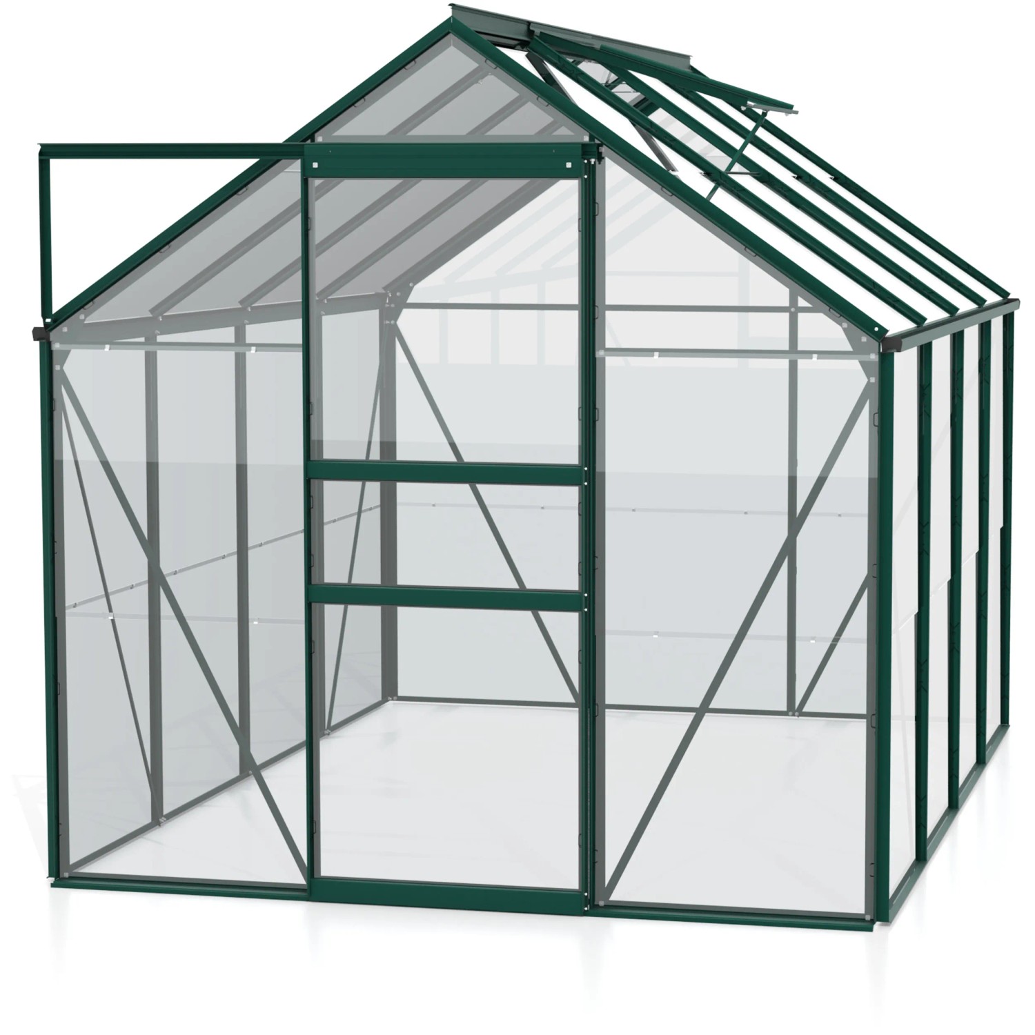 Vitavia Gewächshaus Venus 5000, 5m², grün, mit geöffneter Tür. Ideal für Pflanzenzucht.
