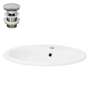 ML-Design Waschbecken, Keramik weiß glänzend, mit Ablaufgarnitur. Ovales Handwaschbecken für Bad oder Gäste-WC.