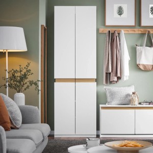 SoBuy Kleiderschrank mit 2 Türen Hochschrank mit 5 Fächern Aufbewahrungsschrank für Flur KSB01-W