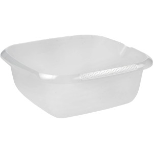 Transparente, eckige Schüssel Björk (34x34 cm) für die Küche mit Ausguss und Mess-Skala.