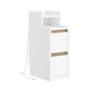 SoBuy Schmaler Nachttisch mit Ladefunktion und LED Lampe Beistelltisch 22 cm Nischenschrank 22x60,5x34cm Weiß FBT178-E-WN
