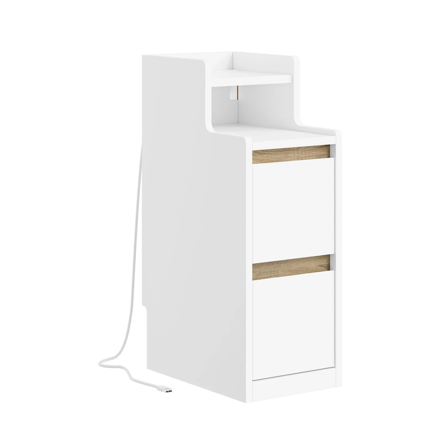SoBuy Schmaler Nachttisch mit Ladefunktion und LED Lampe Beistelltisch 22 cm Nischenschrank 22x60,5x34cm Weiß FBT178-E-WN