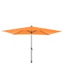 Orangefarbener Doppler Mittelmastschirm myZone Auto Tilt, 300x200 cm, mit Kurbel und Auto-Tilt Funktion.