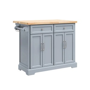 SoBuy Kücheninsel mit Ausziehbarer Arbeitsplatte Sideboard mit Rollen Grau 115x92x71cm FKW71-II-HG