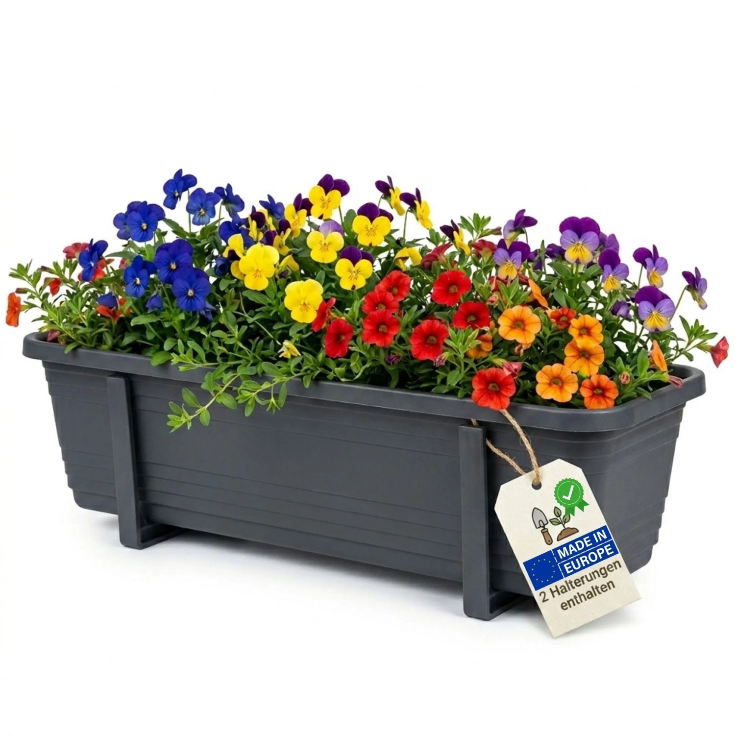 BigDean 3 Stück Blumenkasten Balkon 60cm Anthrazit Inklusive 6 Einstellbare Haltern Wetterfest