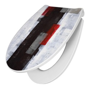 Banjado Premium WC-Sitz mit Absenkautomatik, abstraktes rotes Design.