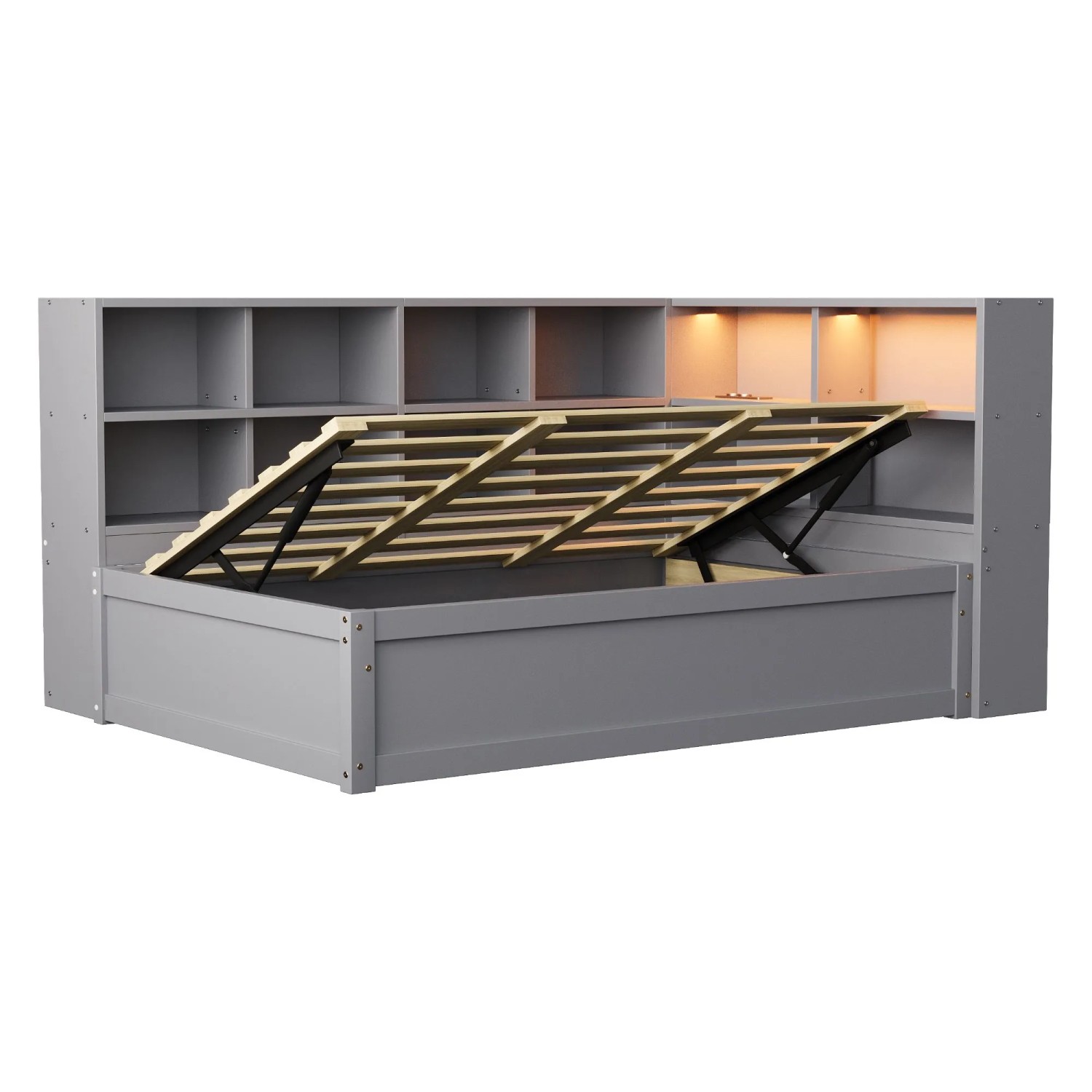 Merax Schlafsofa 90x200cm Massivholz LED Stauraum Grau
