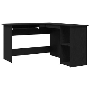 Eck-Schreibtisch in Schwarz Eichen-Optik (120x140x75cm) mit Ablagefächern.