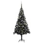 Künstlicher, schwarzer Weihnachtsbaum mit LEDs und silbernen Kugeln, 240 cm hoch.