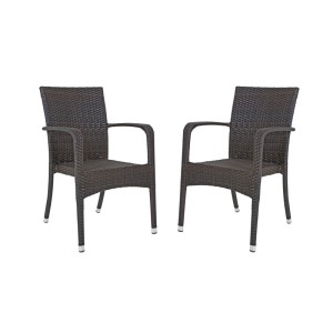 DELUKE Gartenstuhl 2er Set EMMA, braune Stapelstühle aus Kunststoffgeflecht für Terrasse und Garten.