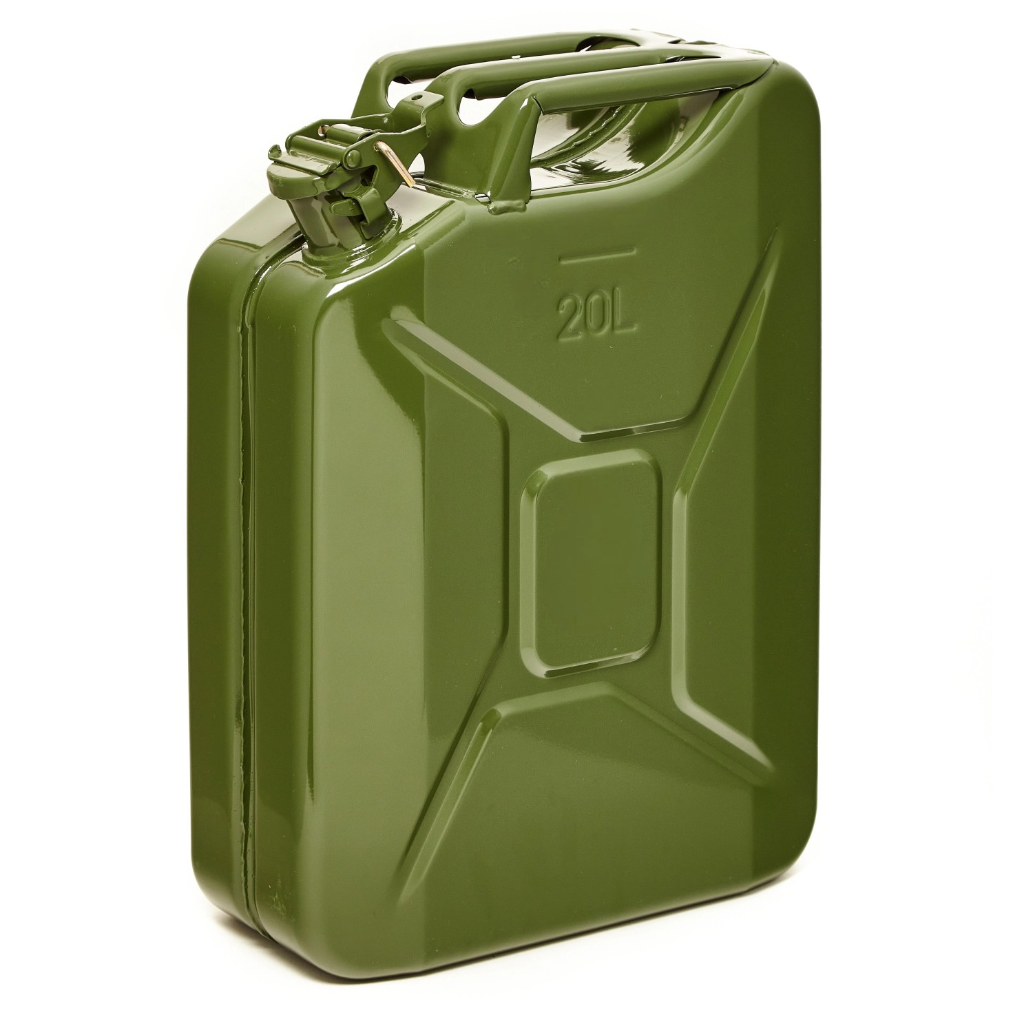 Olivgrüner 20L Metall Kraftstoffkanister für Benzin, Diesel & E10.