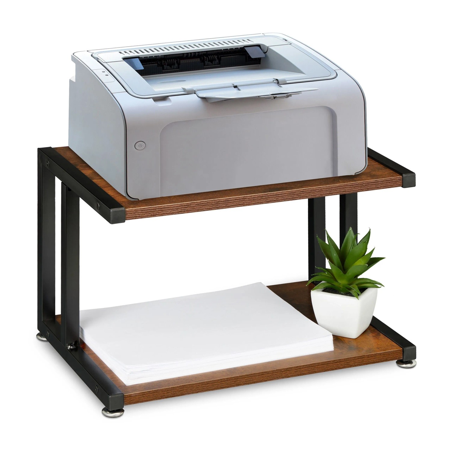 Relaxdays Druckerständer Stahl MDF Dunkelbraun Schwarz Platzsparend 28 cm x 44 cm x 28 cm 3,3 kg