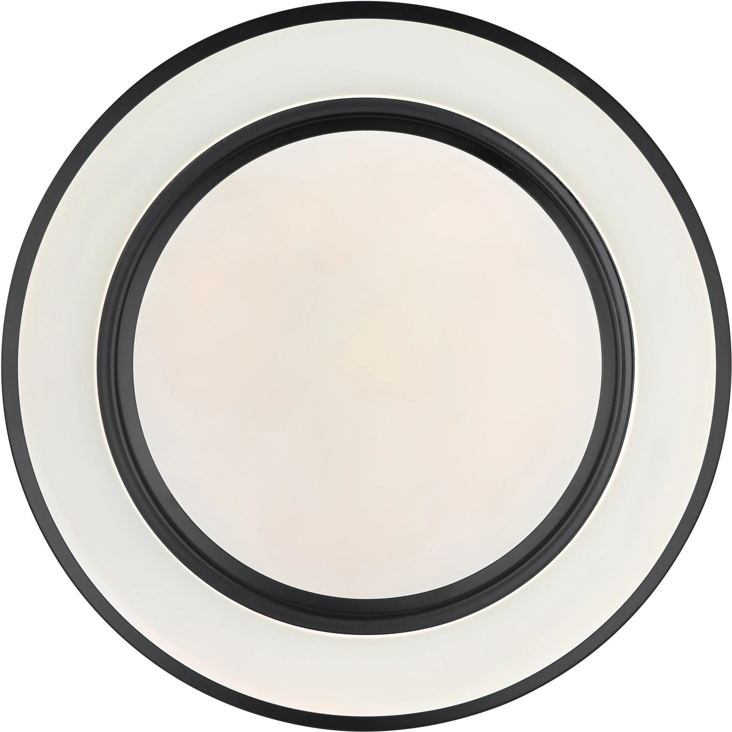 Runde LED Deckenleuchte Sully, Ø 38cm, mit schwarzem Metallrahmen und opaler Kunststoffabdeckung.