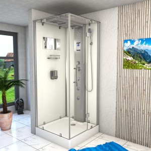 AquaVapore Dampfdusche D38-10R2-EC, 90x90 cm, mit Regendusche, Handbrause und Rückenmassagedüsen.