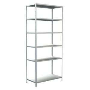 Weißes Schulte Steckregal mit 6 Böden, 230x100x50 cm, ideal für Lagerung und Ordnung.