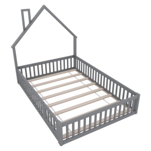 okwish Kinderbett 140×200 Hausbett mit Schornsteinform ohne Matratze