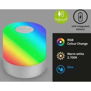 Brilo Akku-Tischleuchte Smal, chrom-matt, 1,5W mit RGB-Farbwechsel, für den flexiblen Einsatz.