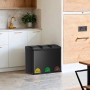 Schwarzer Songmics Mülleimer Petaja mit 3 Fächern (je 15 l) in der Küche.