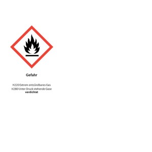 Gefahrzeichen: Extrem entzündbares Gas, steht unter Druck.