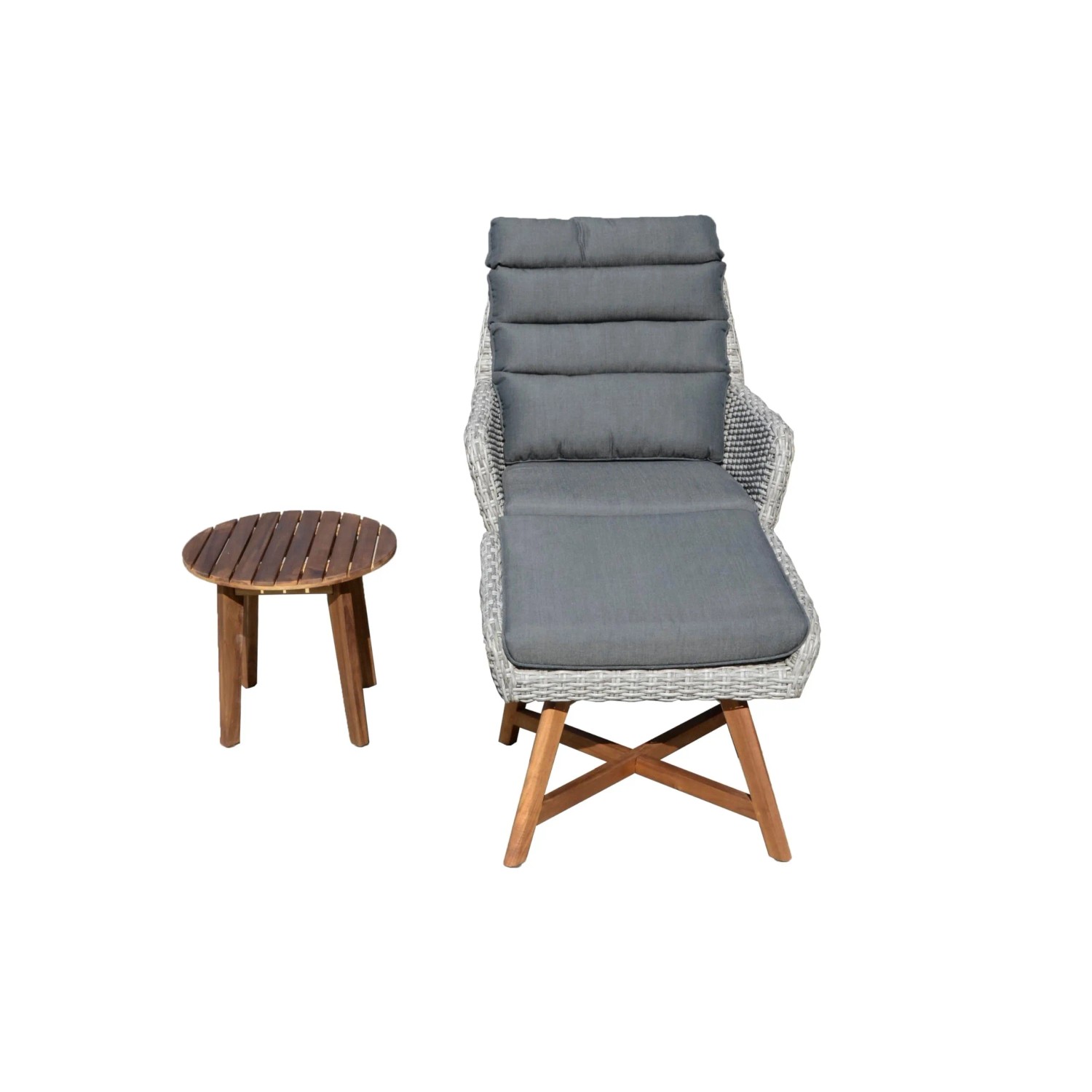 DELUKE Gartenstuhl TOKIO Beistelltisch Akazie Grau 85x65x95cm Gartenstuhl-Set Gartenmöbel Set Garten Loungegruppe