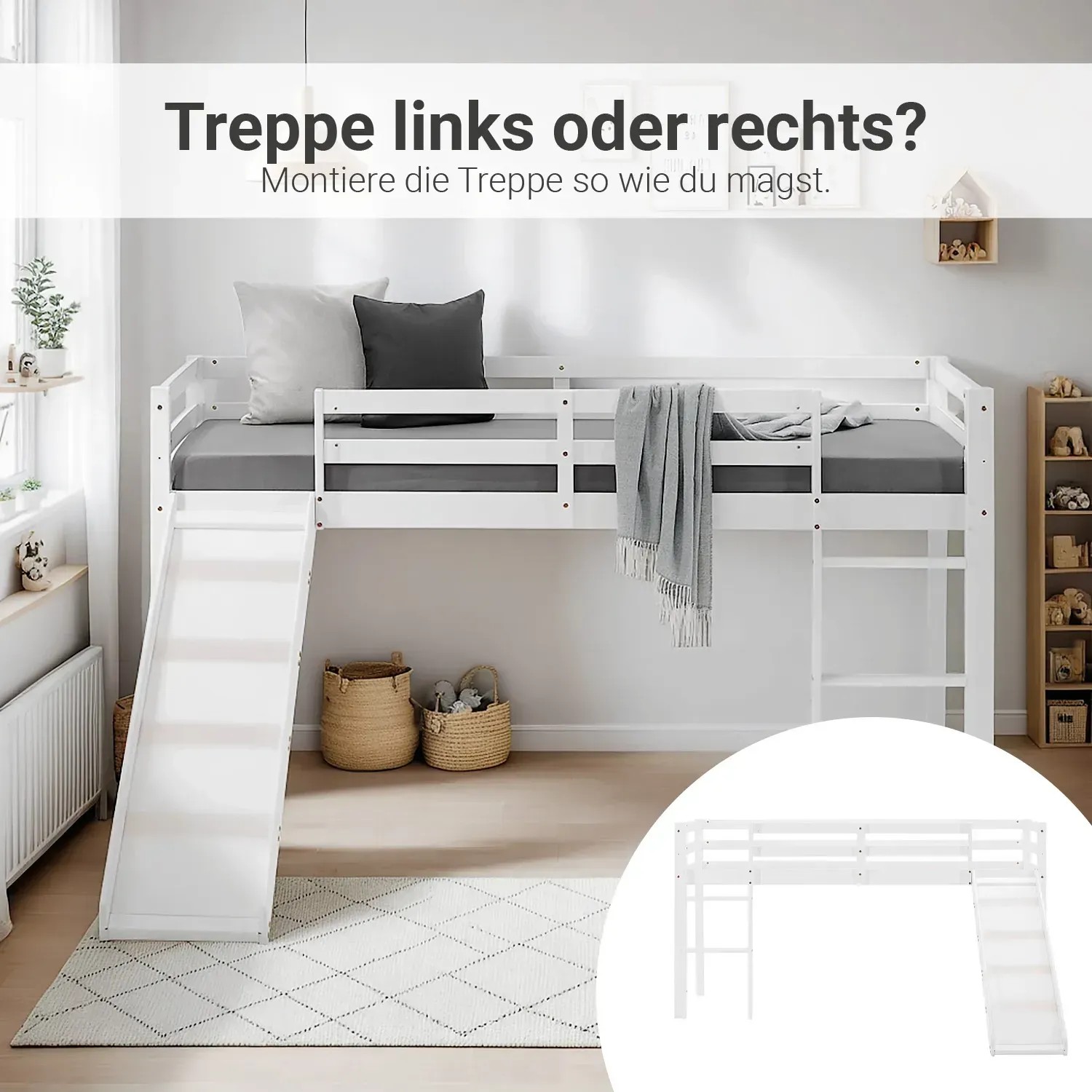 Homestyle4u Kinderbett 90x200 mit Lattenrost und Rutsche in Weiß 2254_5