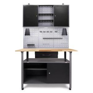 Ondis24 Werkbank Set Klaus mit Schrank, Lochwand und LED für die Werkstatteinrichtung.