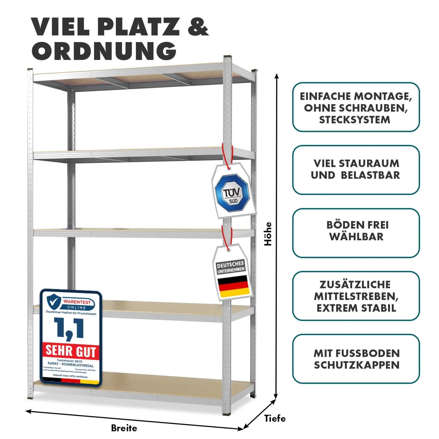 KARAT Schwerlastregal Lakota 2er Set Traglast bis 875 kg Verzinkt 180 x 90 x 40 cm_7