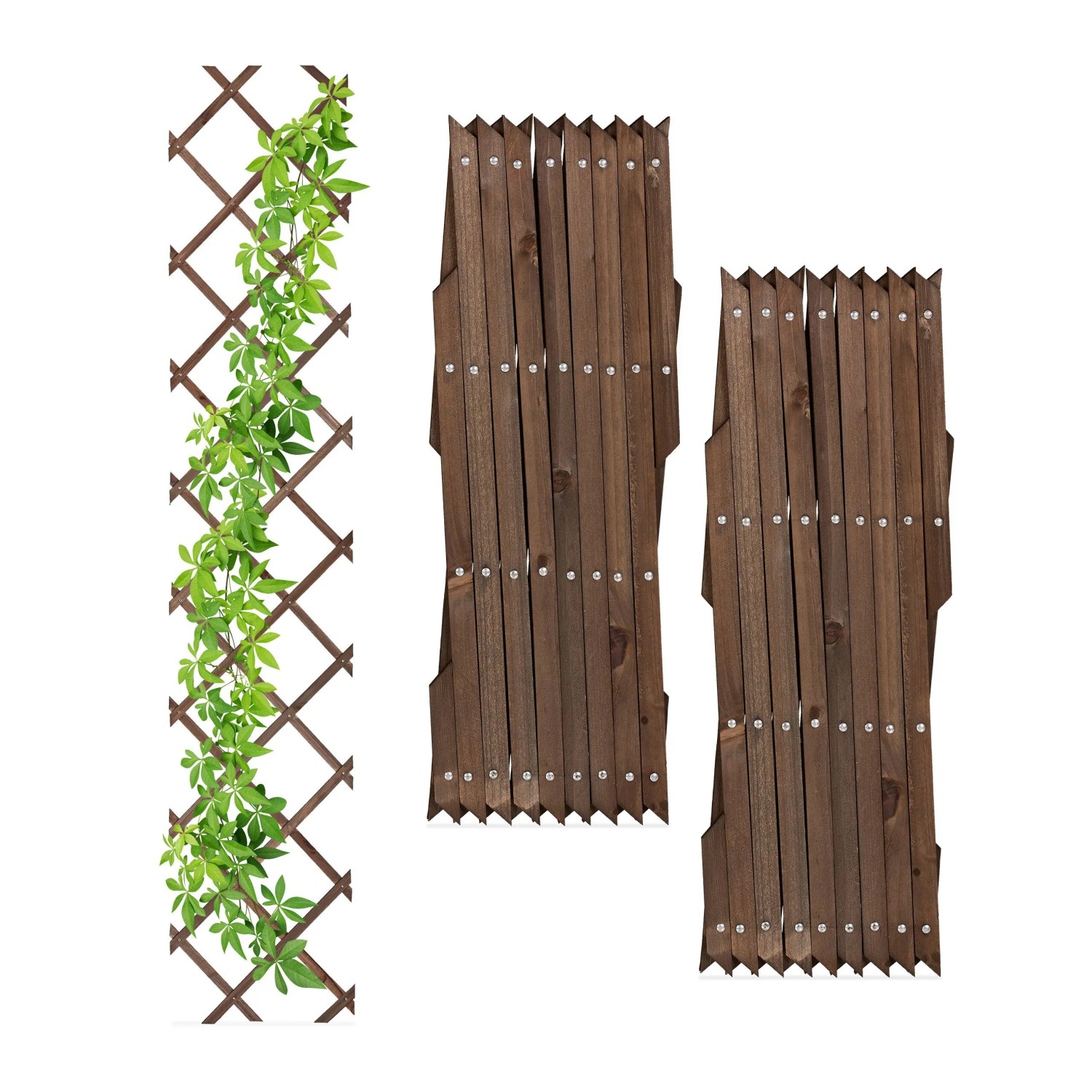 Relaxdays Rankgitter Tannenholz Braun Ausziehbar 3er Set 180 cm x 30 cm x 1,5 cm
