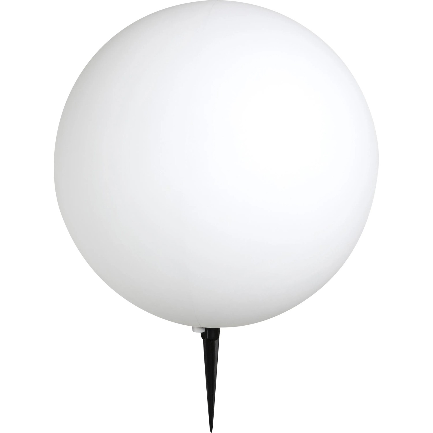 Weiße Globo Kugelleuchte TOULA mit Erdspieß für den Garten.
