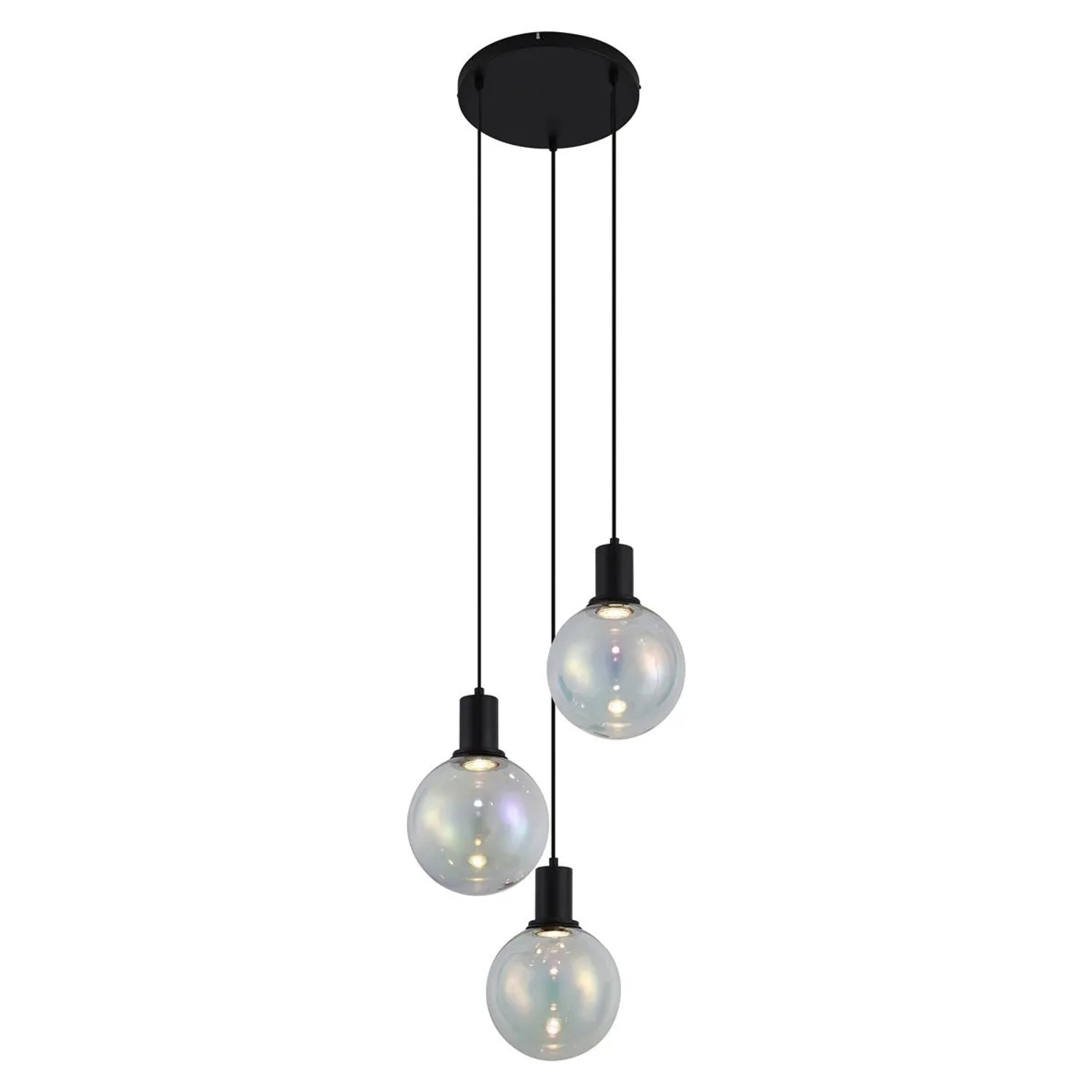 QAZQA Design Hängeleuchte Schwarz mit Regenbogen Glas Rund 3 Flammig Mallon
