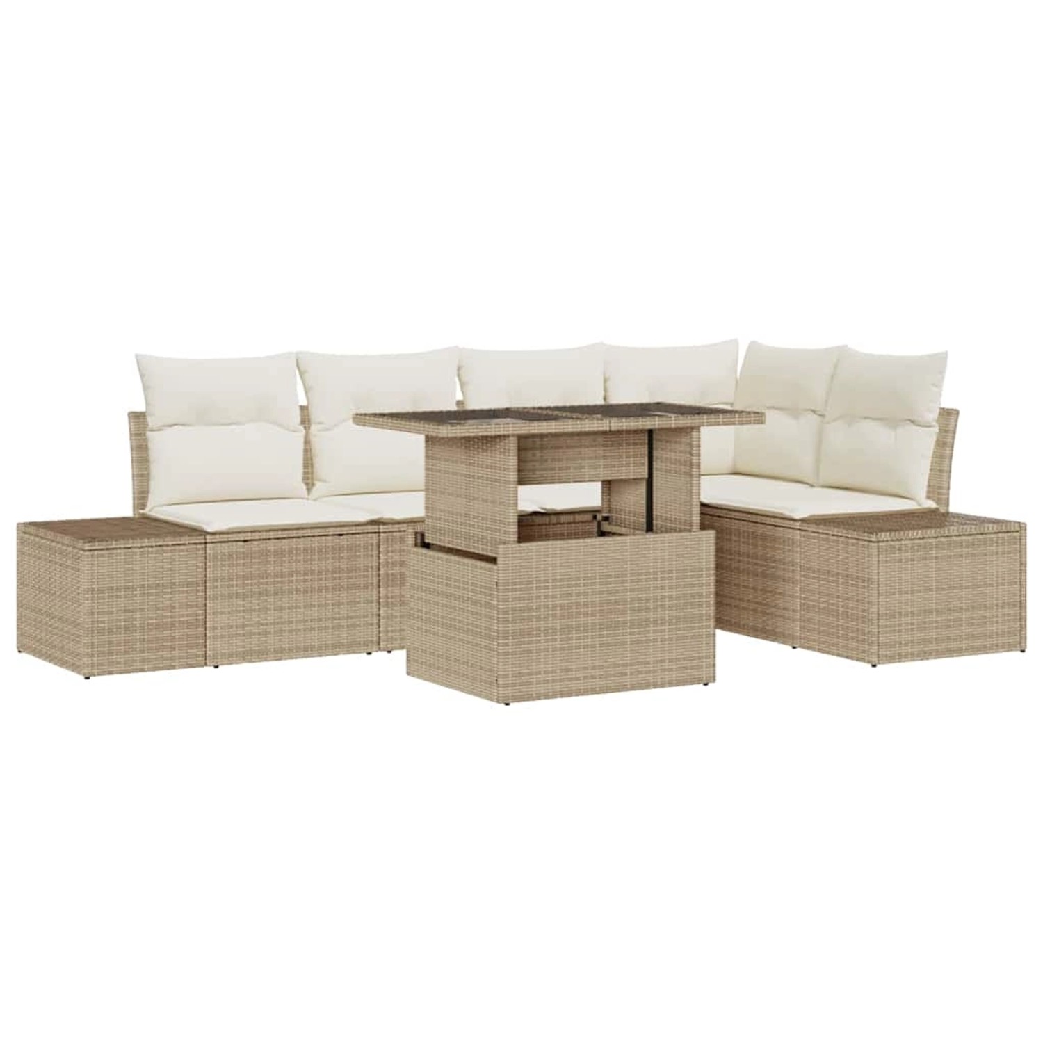 vidaXL Garten-Sofa-Set mit Speicher 6-Tlg Beige Poly Rattan 3357924 günstig online kaufen