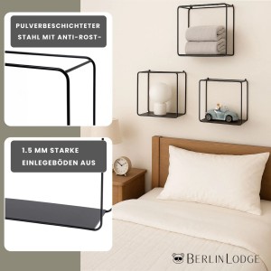 BERLINLODGE Wandregal Metall 3er Set Schwarz Schweberegal 3-Teiliges Hängeregal Würfelregal Schrankregal Wanddeko Und Ablage Schwarz