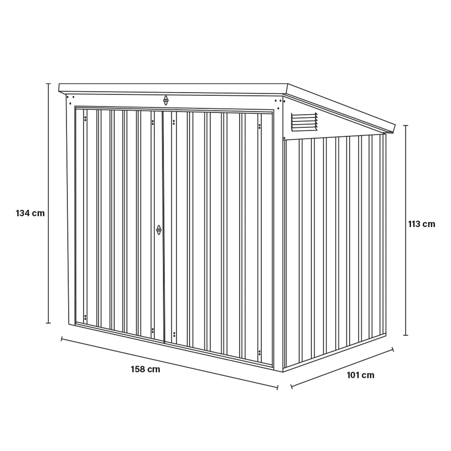 Technische Zeichnung der Home Deluxe Mülltonnenbox Basura mit Maßangaben.