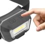 Schwarze Westfalia LED Sensor-Kopfleuchte mit Akku, Finger berührt Sensor.
